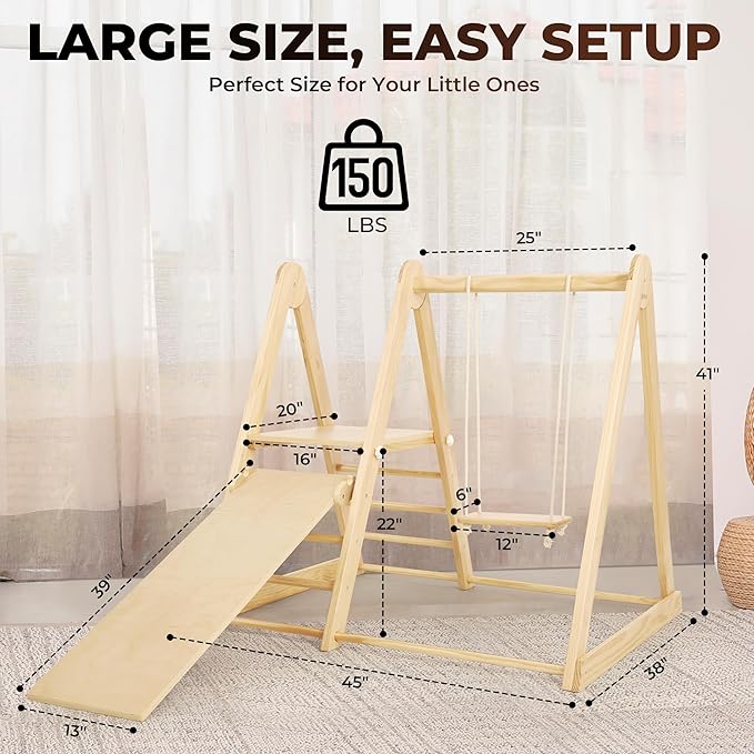 Multifunctional Indoor Jungle Gym for Toddlers - Wooden Montessori Climbing Set with Slide, Swing, Ladder, Play Platform, Climbing Toy for Toddler 1-6, Indoor Playground Playset Gift for Kids