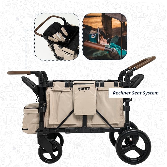 Keenz XC+ EVO- Luxury 4 Passenger Stroller Wagon for Kids | Foldable 4 Passenger Quad Seater with Adjustable Canopy | Mocha