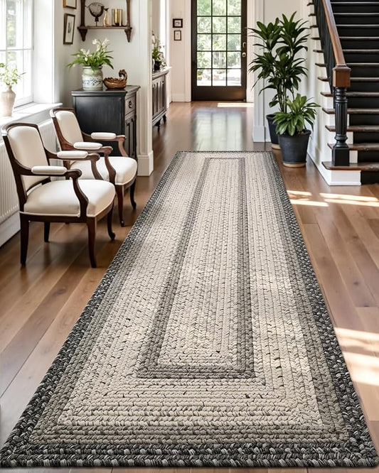 LUMI Runner Rug Non Slip for Hallway, 3'x12' Natural Rustic Carpet No Shedding, Farmhouse Braided Area Mat Indoor High Traffic for Living Room, Entryway, Kitchen, Laundry