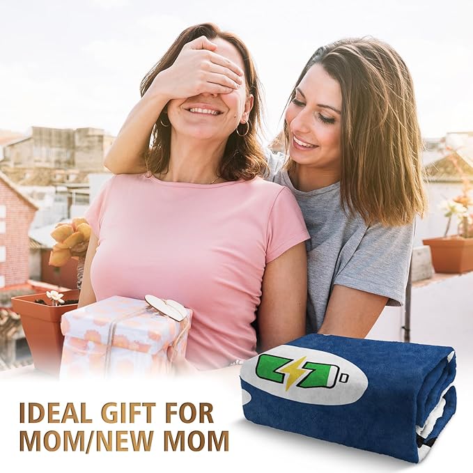 Craftique Gifts for Mom Birthday Christmas- Funny Soft Mom is Charging Blanket- New Moms Gifts for Women, Practical Blanket Throw for Napping Travel, 60”×50”