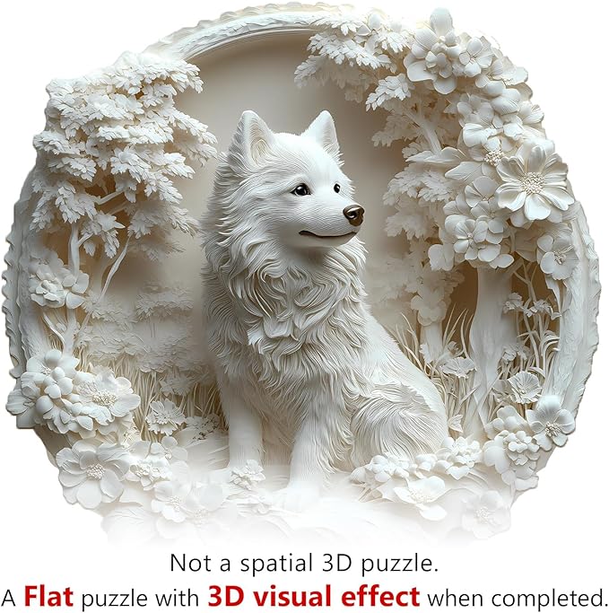 Wooden Puzzles for Adults, Wooden Samoyed Puzzles with 3D Visual Effect, Birthday Christmas Puzzle Gifts for Women Men, Wood Adult Puzzles (L-13.4 * 13.3in 295pcs)