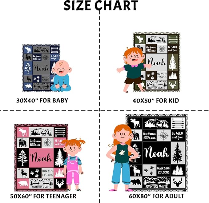 Personalized Baby Blankets with Name, Customized Name Blankets for Kids, Woodland Blanket Personalized, Custom Blanket for Boys, Girl, Baby Boy Newborn Soft