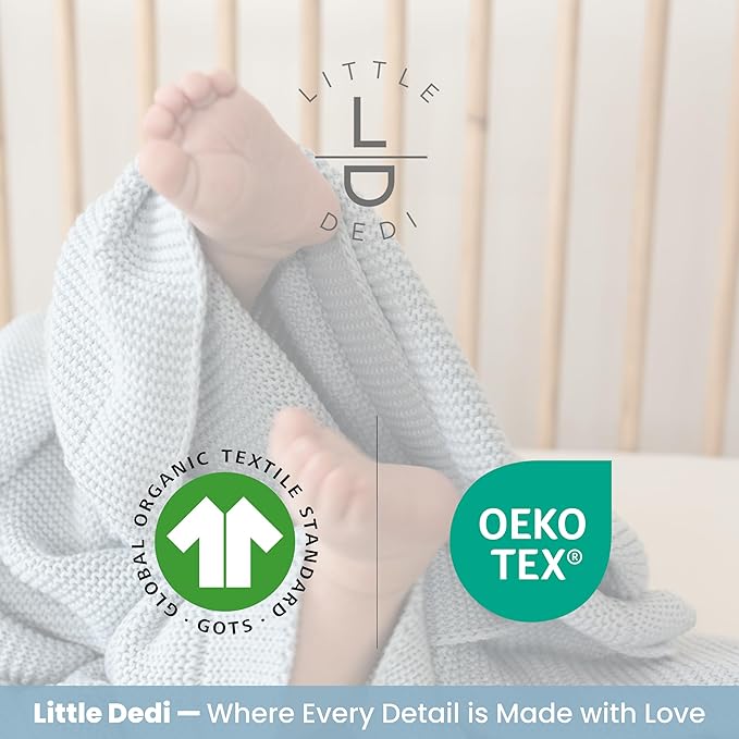 100% Organic Cotton Baby Knitted Blanket in Gift Box - Soft Toddler, Crib, Stroller Blanket - Neutral Swaddle and Receiving for Newborns, 30"x40", Baby Blue