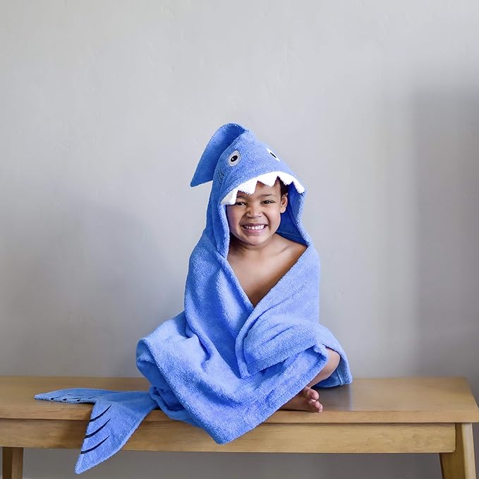 Hooded Baby Towel for Kids 2-8 | Large 100% Cotton Baby Shark Towel for Boys or Girls in Blue | Unisex Cute Shark Bath Towels for Babies and Toddlers