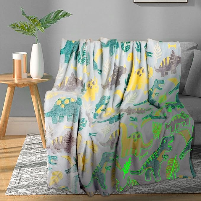 Glow in the Dark Dinosaur Fleece Blanket - Kids & Toddler Size 30"x40" for Boys