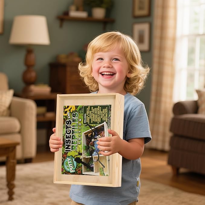 Insects and Reptiles Putty Explorers Educational Sensory Kit Wooden Play Box Bugs Snakes Science Life Moldable Sand Kit STEM Educational Toys Science Teacher Classroom Gifts Lizards Volcano Easter