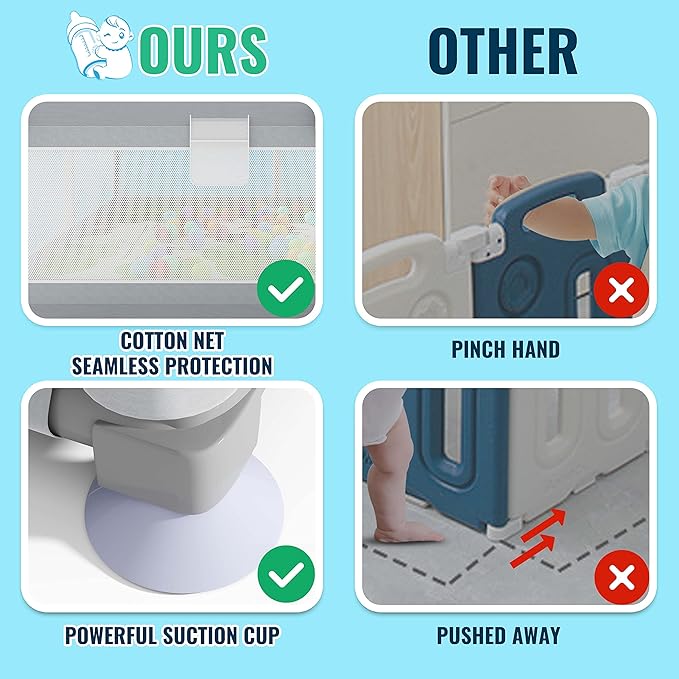 Baby Playpen 79" X 71", LUTIKIANG Play Yard for Babies and Toddlers with Mat, Safety Extra Large Baby Fence Area, Indoor & Outdoor Kids Activity Play Center with Anti-Slip Suckers and Zipper Gate.