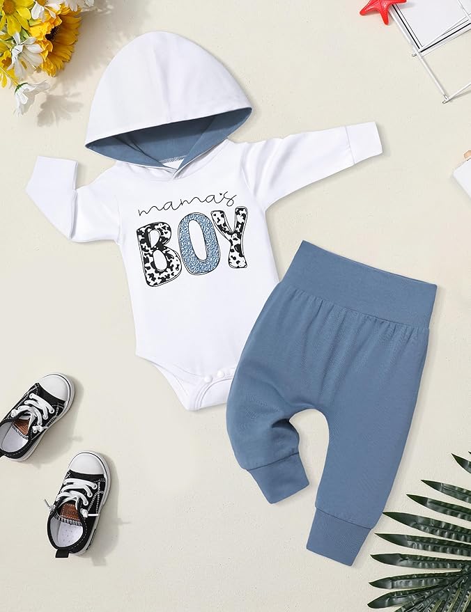 Fommy Newborn Baby Boy Clothes Plaid Letter Print Long Sleeve Hoodies + Long Pants 2PCS Fall Winter Outfits Set