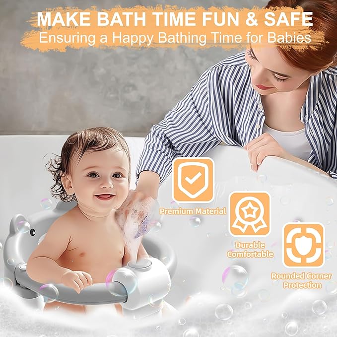 Baby Bath Seat for Babies 6 Months & Up, Toddler Bath Seats for Babies Sitting Up, Non-Slip Infant Bath Tub Chair with 4 Suction Cups & Soft Cushion for Shower, Compact Toddler Bathtub Seat, Gray