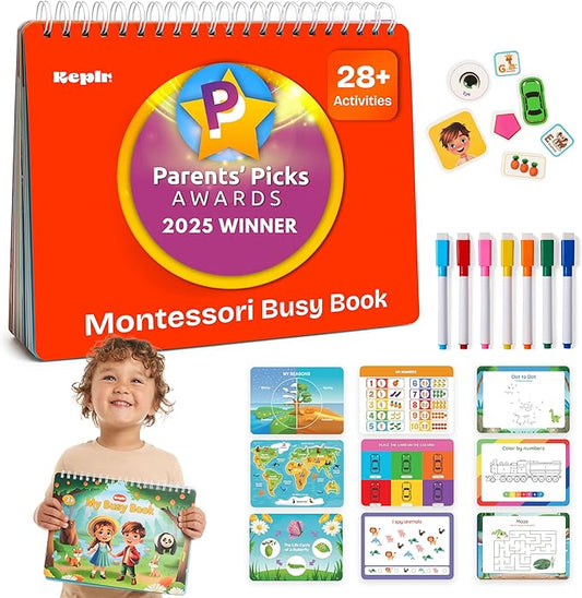 Toddler Busy Book – Montessori Activity Book for 3+ Year Olds – 14 Interactive Learning Pages with Matching, Tracing & Puzzles – Preschool Educational Toy for Fine Motor Skills & Early Development