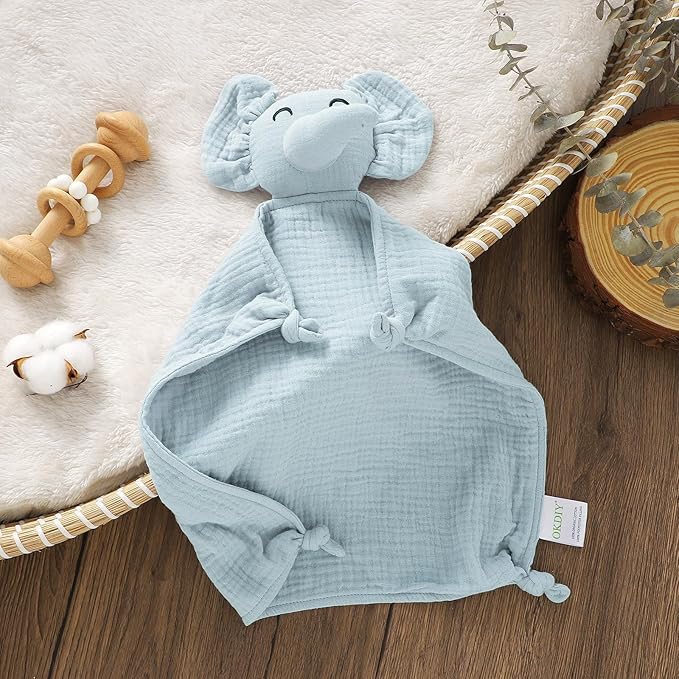 Organic Elephant Loveys for Babies,Muslin Baby Security Blankets for Babies,Soft Elephant Baby Snuggle Animals for Newborn,Newborn Baby Gift,Baby Gift for Boys and Girls (Blue)
