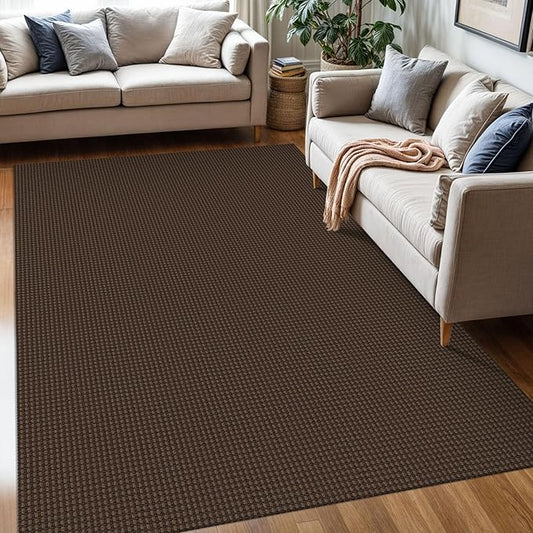 KOZYFLY Washable Area Rug 5x7 ft Rubber Backed Non Slip Rugs for Living Room Braided Cotton Bedroom Rug Woven Office Rugs Indoor Floor Carpets for Dining Bedroom Living Room, Reddish Brown/Coffee