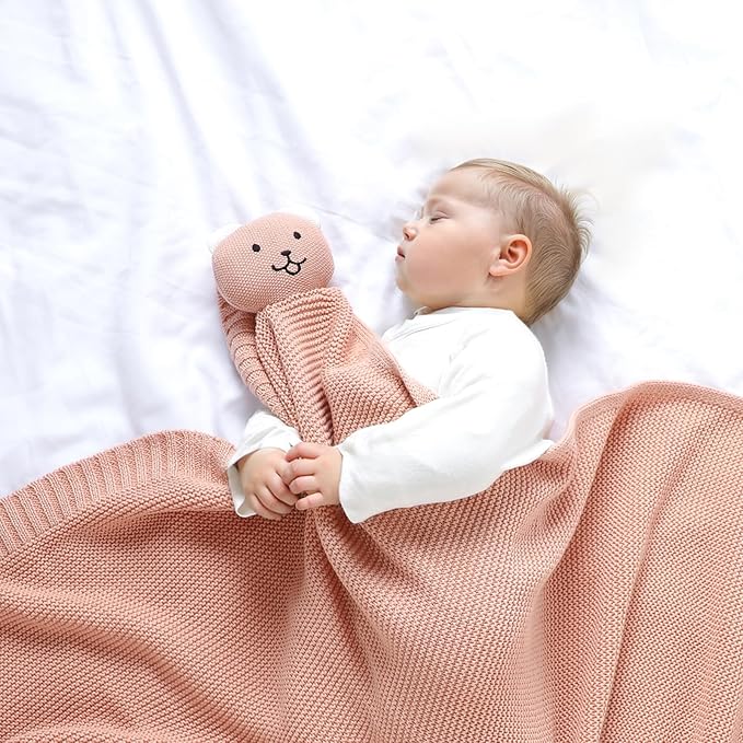 LAWKUL Baby Blanket Bear Lovey Soft Plush Security Blanket for Newborns Infants Boy Girl Knit Snuggle Comfort Pink 40x30in