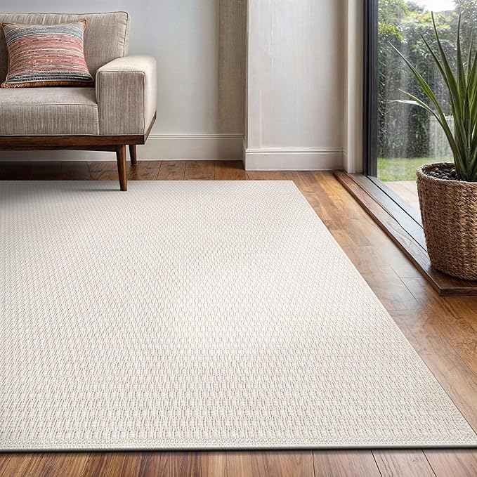 Easy Jute Rugs 6x9 White Color Living Room Indoor Outdoor Area Rug for Farmhouse Patio and Kitchen Rug High Traffic Washable Easy to Clean Solid Boho Woven Design Outside Carpet (6 x 9)