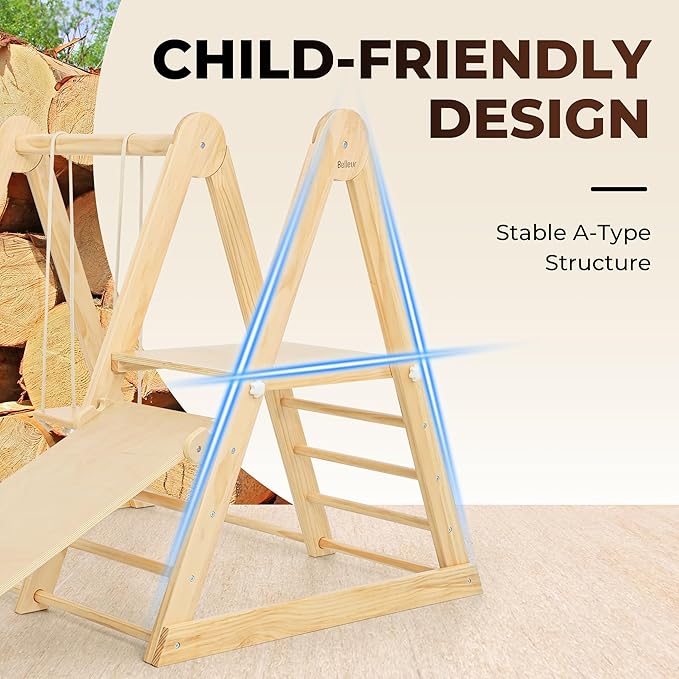 Multifunctional Indoor Jungle Gym for Toddlers - Wooden Montessori Climbing Set with Slide, Swing, Ladder, Play Platform, Climbing Toy for Toddler 1-6, Indoor Playground Playset Gift for Kids