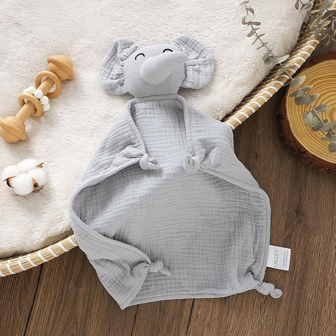 Organic Elephant Loveys for Babies,Muslin Baby Security Blankets for Babies,Soft Elephant Baby Stuffed Animals for Newborn,Baby Snuggle Toy,Baby Gift for Boys and Girls (Grey)