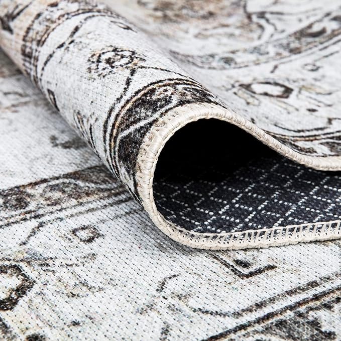 Bloom Rugs Washable Non-Slip 12 ft Runner - Brown/Beige/Charcoal Traditional Runner for Entryway, Hallway, Bathroom, and Kitchen - Exact Size: 2.5' x 12'