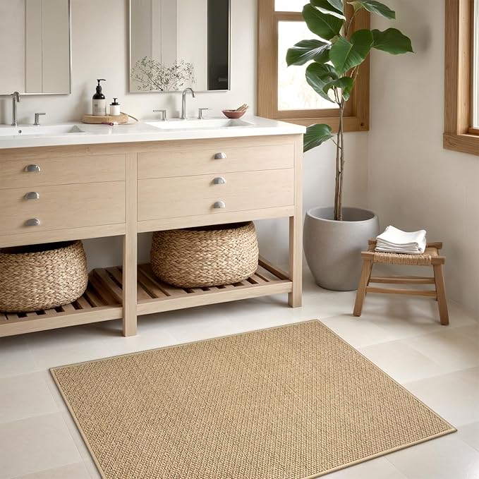 Wonnitar Washable Door Mat Indoor Entrance, 2x3 Braided Rugs Rubber Backed Kitchen Mats for Floor, Woven Neutral Rug Absorbent Non Slip Bathroom Rugs Floor Carpet for Front Door Kitchen(Beige,2'x3')