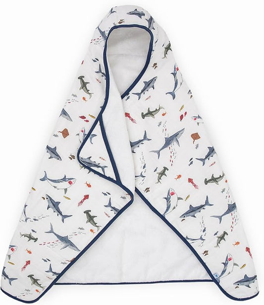 Little Unicorn Premium Hooded Bath Towel| Absorbent Cotton & Terry Blend | Larger Size, 1-6 Years (Shark)