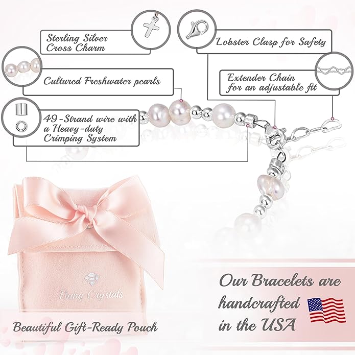 Freshwater Cultured Pearl Bracelet, Baby Bracelets for infant girls Sterling Silver Jewelry keepsake for boys or girls, 1st Birthday Girl, 1 Year Old Girl Gifts