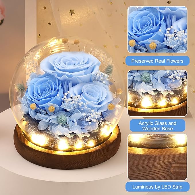 Lujechii Forever Flowers,Flowers for Delivery Prime.Birthday Gifts for Women,Moms, Lovers, Friends, Anniversaries, Preserved Flowers Unique Flower Gifts, Graduation Flower Bouquets (Blue)