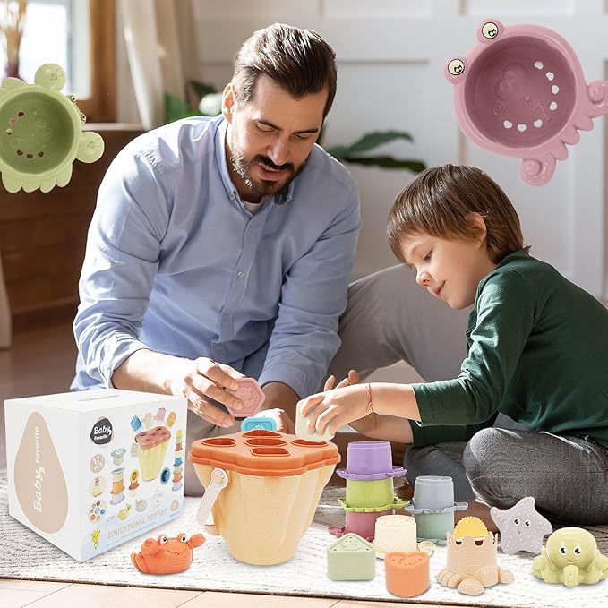 16 in 1 Montessori Toys Set,Stacking Toys for Toddler 1-3 Shape Sorters Stacking Cups Baby Toys for 6-12 Months Nesting Stack Cups, Infant Stackable Block for 6-48 Months Birthday Gift for Girl Boy