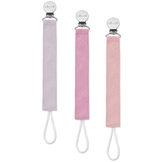 Ali+Oli Linen Strap Pacifier Clip (Flamingo) Set of 3 (10" x 1") Baby Pacifier Holder for Newborn Pacifiers & Teethers, Binky Clips, Silicone-Free Pacifier Clips