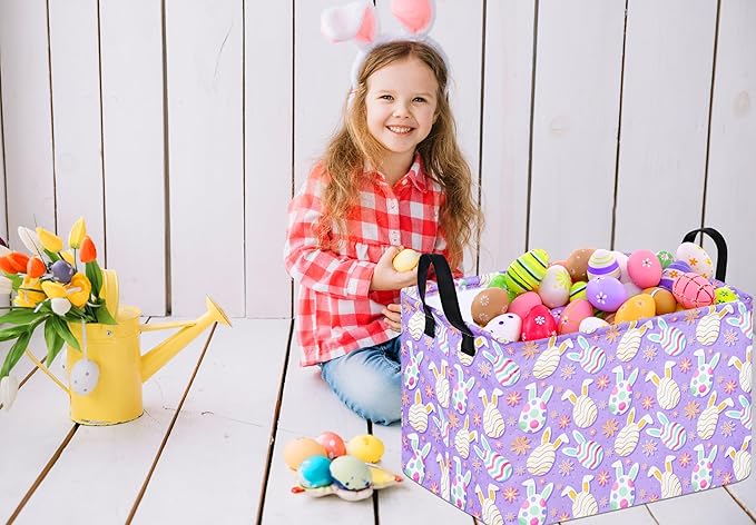 Easter Gift Basket Eggs Storage Basket Kids Toys Storage Basket Organizer Box Clothes Laundry Hamper Bunny Nursery Basket with Handles