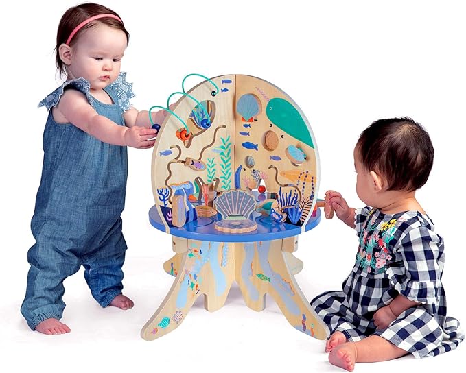Manhattan Toy Deep Sea Adventure Wooden Toddler Activity Center with Clacking Clams, Spinning Gears, Gliders and Bead Runs