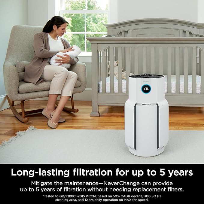 Shark Air Purifier for Home with NeverChange HEPA Air Filter, 1400 sq. ft. for Powerful Multi-Room Purification, 5-Year Filter, Filters Smoke, Captures 99.98% of Particles & Dust, HP302