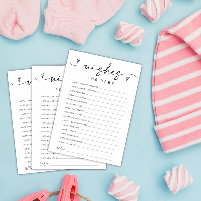 Wishes For Baby Shower Game Kit - 30 Double-Sided Fill in Game Cards, Gender Reveal Party Favor, Activity & Supplies - A14