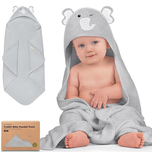 KeaBabies Hooded Baby Towel for Newborn - Viscose Derived from Bamboo Large Baby Bath Towels with Hood for Boys, Girls, Toddler, Extra Absorbent & Soft Newborn Bath Essentials (Elephant)