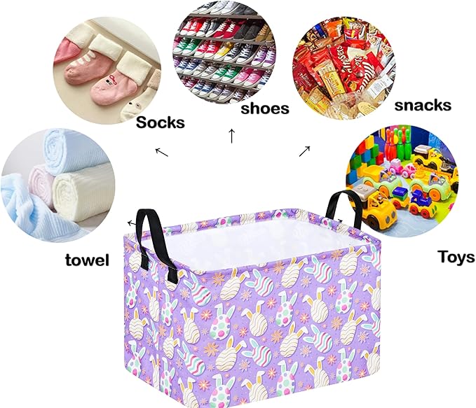 Easter Gift Basket Eggs Storage Basket Kids Toys Storage Basket Organizer Box Clothes Laundry Hamper Bunny Nursery Basket with Handles