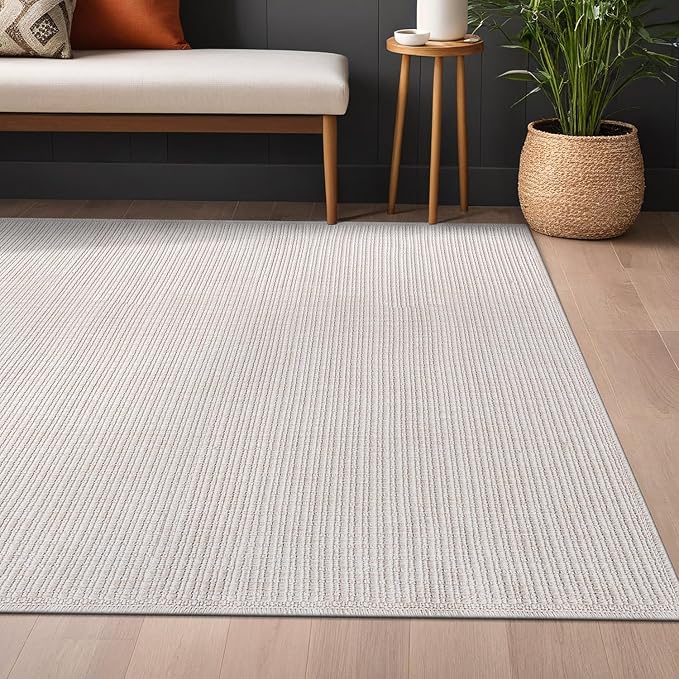 Beverly Rug Easy Jute Off White Rug 8x10 Solid Washable Durable Outdoor Indoor Area Rugs for Living Dining Room Patio Office Stain Resistant Non Shedding Casual Indoor Outside Carpet 8 x 10 Off-White