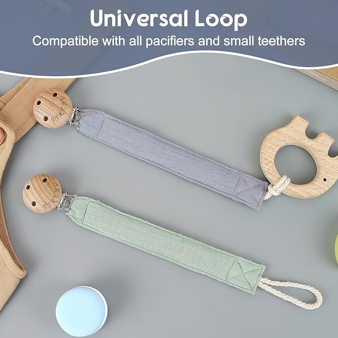 TYRY.HU Ribbon Pacifier Clip Holder,2 Pack Binky Paci Holder Clips, Pacifier Leash for Baby Boys and Girls, Soft Webbing Strap Universal Fits for Most Pacifier, Styles & Teethers Toys(Blue,Green)