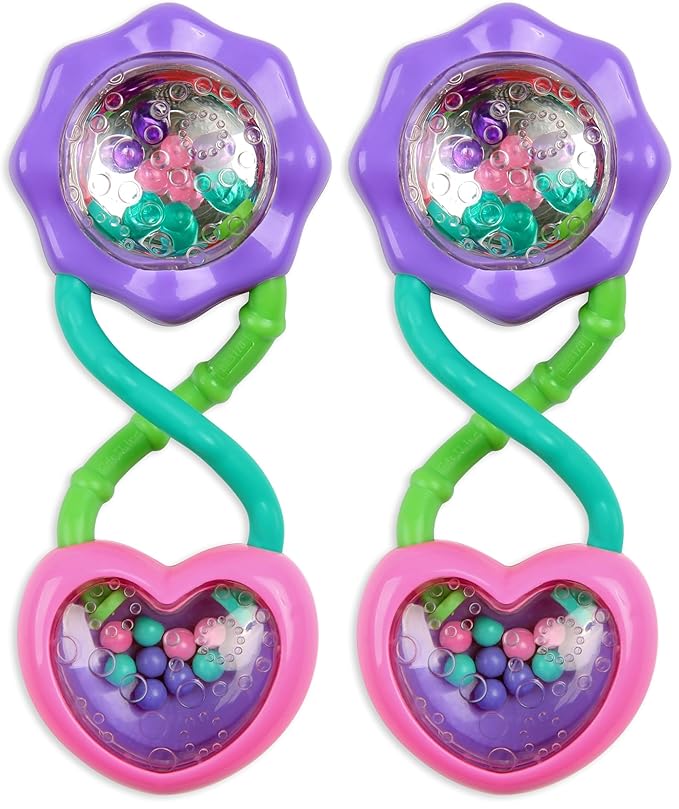 Bright Starts Rattle and Shake Barbell Toy - Pretty in Pink, Ages 3 Months + (Pack of 2)