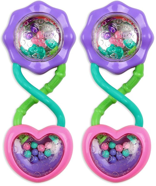 Bright Starts Rattle and Shake Barbell Toy - Pretty in Pink, Ages 3 Months + (Pack of 2)