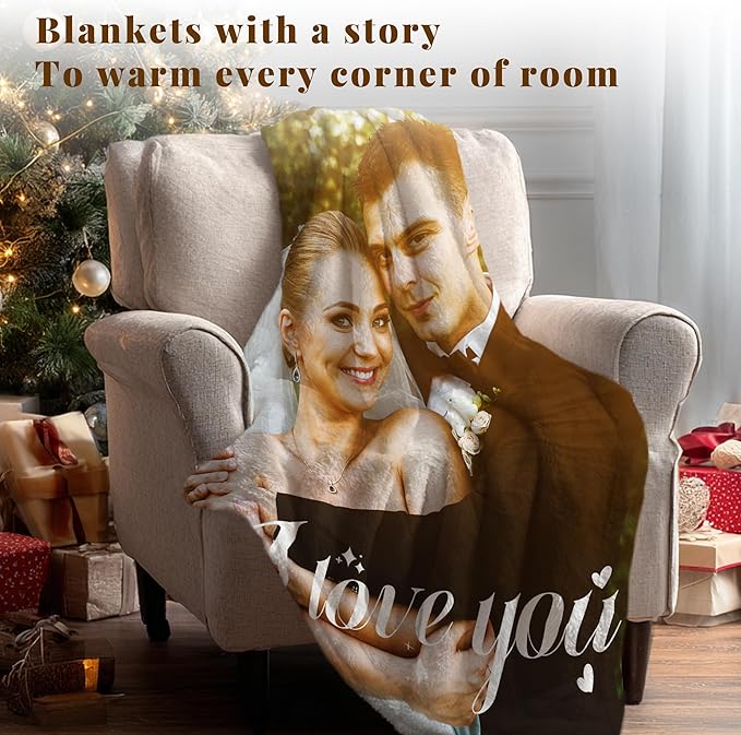Custom Personalized 9 Photo Collage Blanket Thow Gifts with Text, Customized Pictures Blankets Gift for Christmas Birthday Thanksgiving Adults Kids Dad Mom Girlfriend Boyfriend (1 Grid Text)
