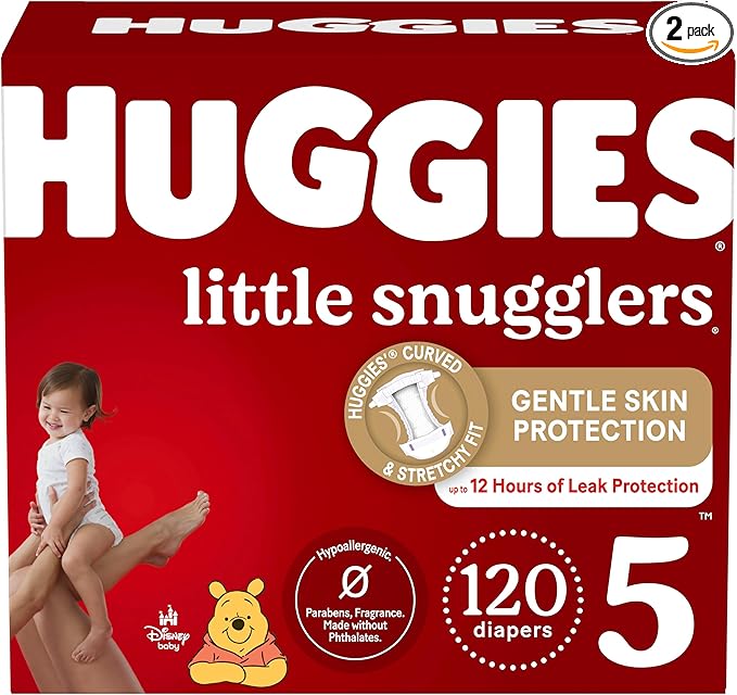 Baby Diapers Size 5 (27+ lbs), 120ct, Huggies Little Snugglers