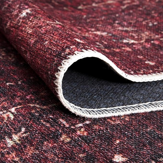 Bloom Rugs Washable Non-Slip 12 ft Runner - Dark Red Traditional Bordered Runner for Entryway, Hallway, Bathroom, and Kitchen - Exact Size: 2.5' x 12'