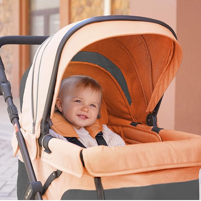 Familidoo Q1 Multi-Use Kids Wagon Stroller – Foldable, Lightweight & All-Terrain for Kids & Pets – 5-Point Safety Harness, Rain Cover & Compact Travel Design – Supports Up to 132 lbs (Burnt Orange)