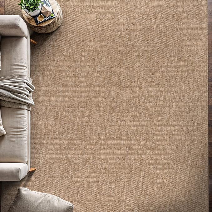 Beverly Rug Easy Jute Natural Rug 5x7 Solid Washable Durable Outdoor Indoor Area Rugs for Living Dining Room Patio Office Stain Resistant Non Shedding Casual Indoor Outside Carpet 5 x 7 Natural