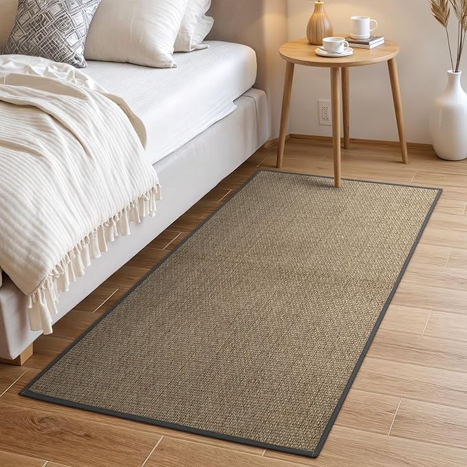 Wonnitar Farmhouse Washable Kitchen Runner, 2x5 Runner Rug Rubber Backed Non Slip Bathroom Rugs, Neutral Absorbent Braided Rugs Carpet Runner for Bedroom Entry Hallway(Grey/Khaki,2'x5')