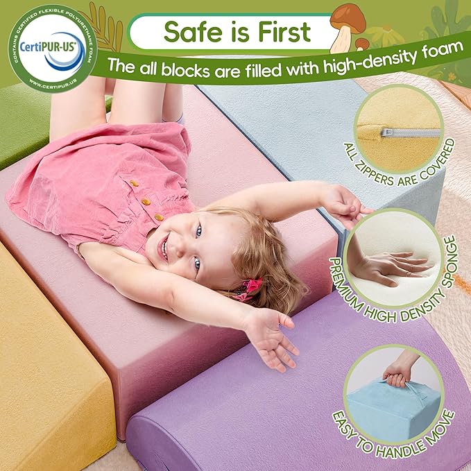 Large Baby Climbing Blocks – 6 Pcs Climbing Toys for Toddlers - Ultra High Density Soft Foam Play Gym Equipment Easy Wash for Indoor Nursery, Classic (Pink, 6-Piece)