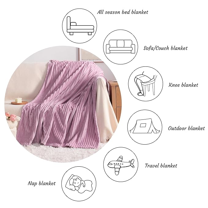 NTBAY Plush Flannel Oversized Baby Blanket, 50X60 Inches Soft and Warm Toddler Blanket with Striped Texture Nursery Bed Blanket for Stroller, Crib, Travel, Baby Gift, 50"x60", Light Purple