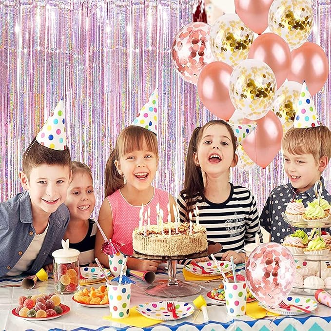 BRAVESHINE 1 Purple 1 Pink Streamers Party Photo Backdrop - 3.2 ft x 8.2 ft Metallic Tinsel Foil Fringe Curtains for Valentine’s Day/Women Birthdays/Engagement/Bridal Shower/Bachelorette Decorations