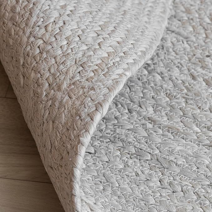 HOMEMONDE Handwoven Round Jute Rug 6ft Off White - Braided Reversible Vintage Area Rug Farmhouse Rustic and Bohemian Eco Friendly Home Décor for Bedroom, Living Room and Kitchen