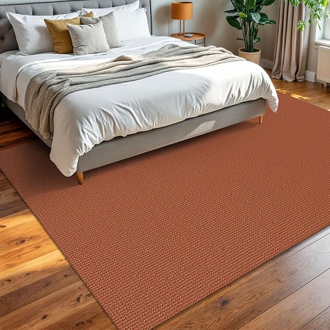 KOZYFLY Washable Area Rug 6x9 ft Rubber Backed Non Slip Rugs for Living Room Braided Cotton Bedroom Rug Woven Office Rugs Indoor Outdoor Floor Carpets for Dining Bedroom Living Room, Orange/Tan