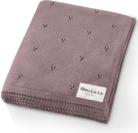 Organic Pointelle Receiving Swaddle Blanket for Girls - 100% Luxury Organic Soft Cotton Knit Warm Cozy Cuddle Stroller Blanket for Newborns, Infants, & Toddlers (Sugar Plum)
