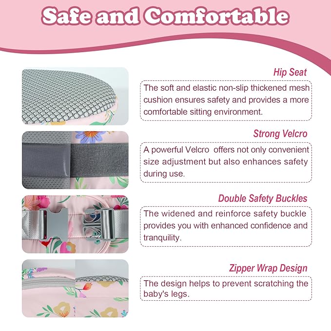 Baby Hip Carrier - Adjustable Waistband & Hip Seat for Newborn-Toddler (Up to 66 Lbs) with Pockets for Parents